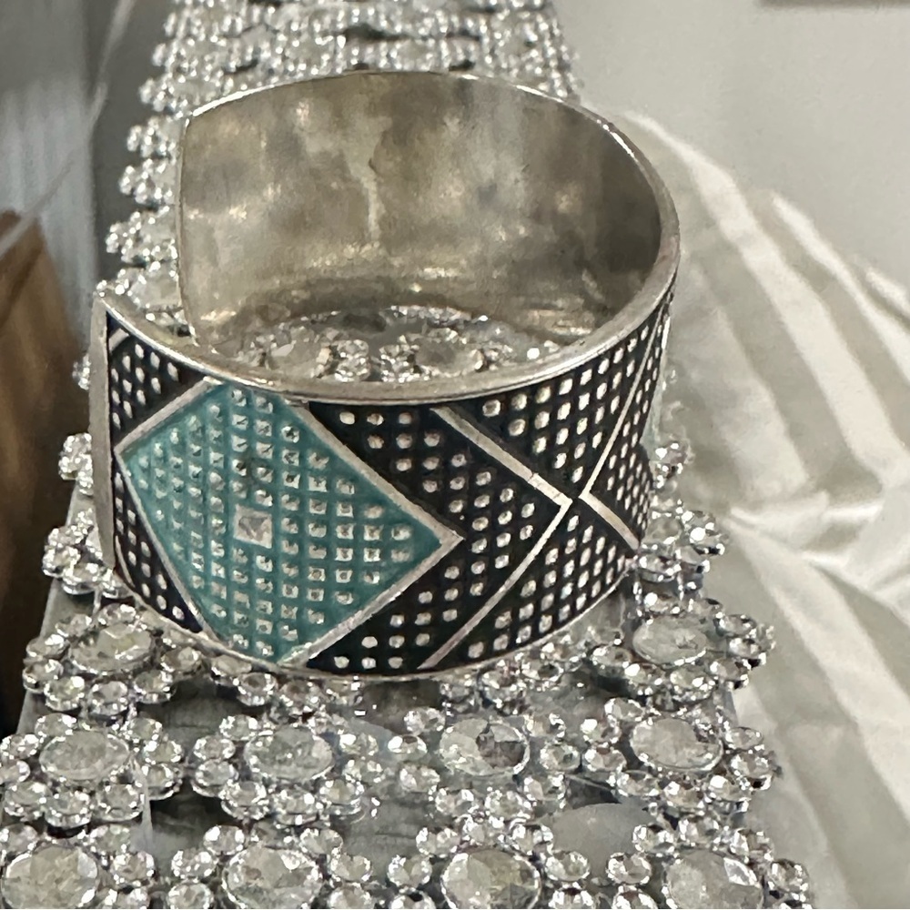 Montana Silversmiths Silver and Black Cuff Bracelet with Turquoise Accent. Solid - Picture 2 of 13